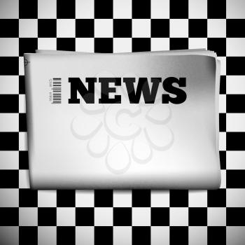 Blank newspaper with perforated edges and texture on checkered background. Vector illustration