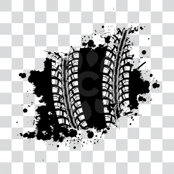 Tire track vector background in black and white style on checkered background
