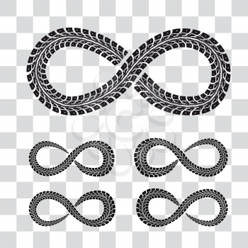 Tire Tracks in Infinity Form vector illustration on checkered background