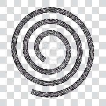 Tire tracks in spiral shape. Vector illustration on checkered background