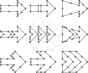 Arrows in the form of lines, dots connected. Vector illustration