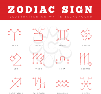 Signs of the Zodiac in the form of lines, dots connected. Vector illustration