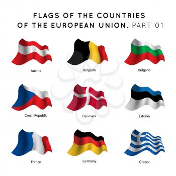 Vector Waving Flags of EU countries on a white background. Part 01