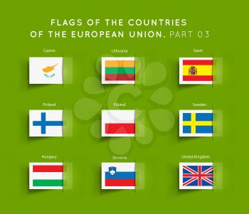 Vector Flags of EU countries on a geen background. Part 03