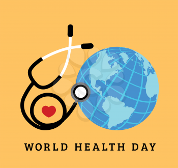 Vector illustration World Heart Day Background with globe and stethoscope 