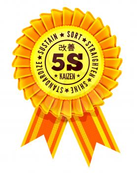  Award rosette with ribbon. Kaizen vector illustration