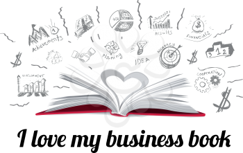 Creative book idea with business hand drawn symbols. Vector illustration