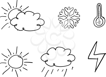 Drawn weather vector icons. Vector set on white background