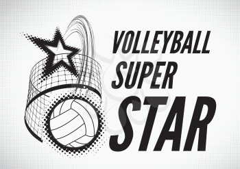 Volleyball super star design badge or logo. Vector illustration with halftone effect.