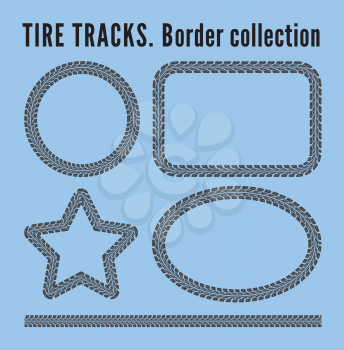 Tire tracks frame set. Vector illustration on blue background