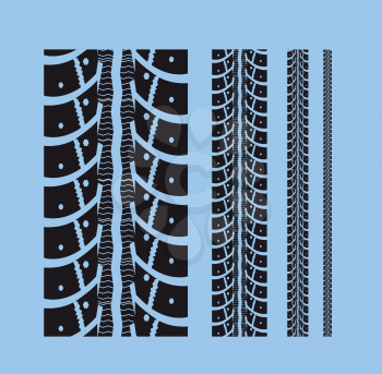 Tire tracks collection with different width. Vector illustration on blue background