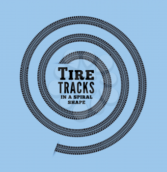 Tire tracks in spiral shape. Vector illustration on bluebackground