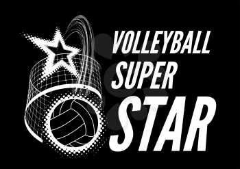 Volleyball super star design badge or logo. Vector illustration on black