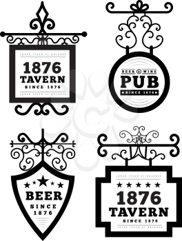 Tavern sign, metal frame with curly elements. Vector illustration on white background