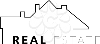 Real estate vector logo with silhouette house and the roof