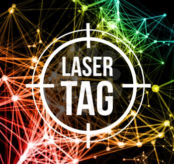 Laser tag with target.on a background of multi-colored laser beams. Vector illustration