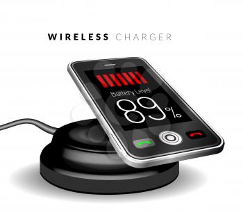 Smartphone on a wireless charge. Vector illustration