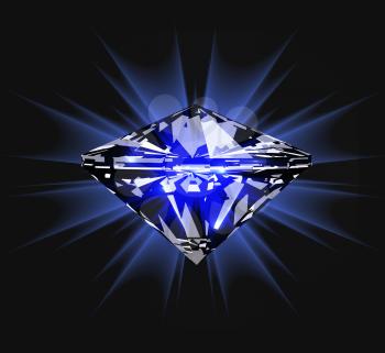 Diamond in front view. Vector illustration on dark blue background