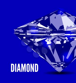 Diamond in front view. Vector illustration on blue background