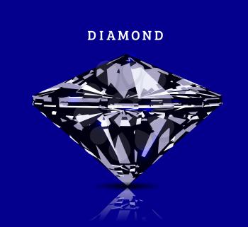 Diamond in front view. Vector illustration on dark blue background
