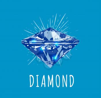 Diamond in front view. Vector illustration on blue background