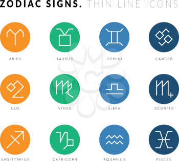 Zodiac signs. Thin line vector icons. Illustration on white background