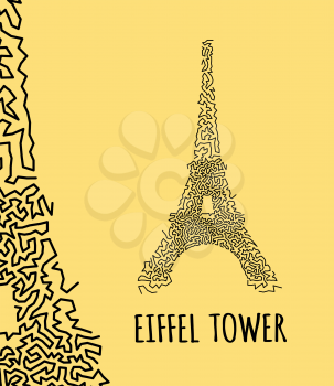 Eiffel Tower in hand-drawn doodle style on yellow background