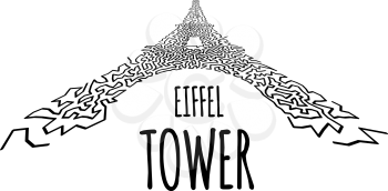 Eiffel Tower in hand-drawn doodle style on white