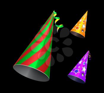 Party hat. Vector set illustration on blackc background
