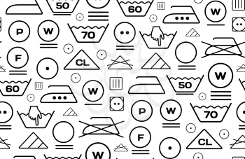 Pattern created from laundry washing symbols on a white background. Seamless vector illustration
