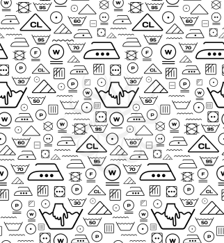 Pattern created from laundry washing symbols on a white background. Seamless vector illustration