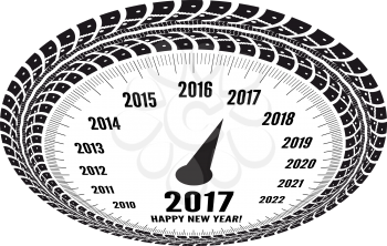 Speedometer 2017 year greeting. Styling by tire tracks. Vector illustration