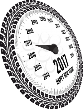 Speedometer 2017 year greeting. Styling by tire tracks. Vector illustration