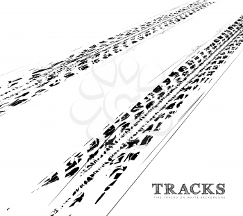 Tire tracks background in black and white style. Vector illustration.