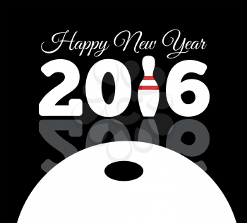 Congratulations to the happy new 2016 year with a bowling and ball. Vector flat illustration