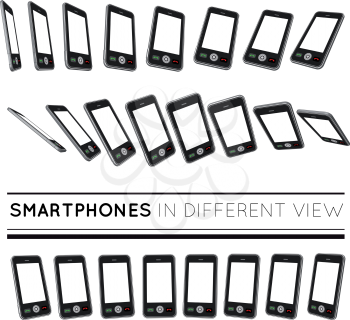 Smartphones in different view. Vector set on white background