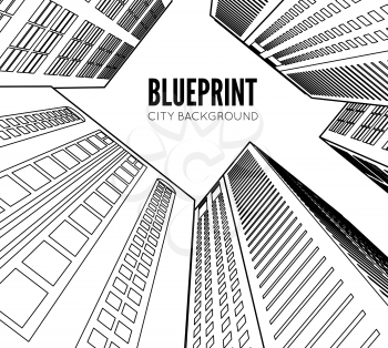 Building wireframe. 3d render city. Vector blueprint illustration