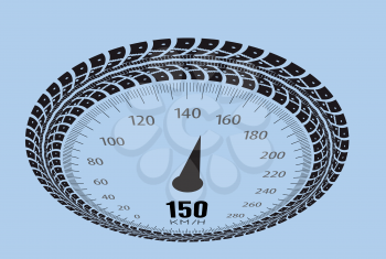 Speedometer vector illustration. Styling by tire tracks. Vector illustration