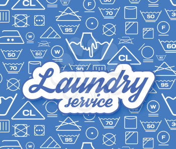 Laundry service vector illustration on blue background