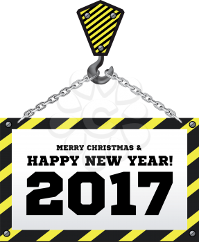Congratulations to the New Year on the background of a construction crane. Vector illustration