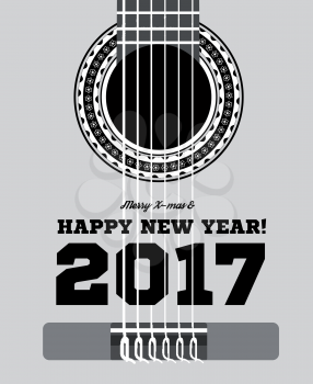 Happy New Year on the background of guitars and strings. Vector illustration