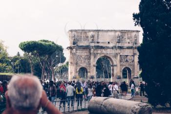 ROME, ITALY - September 23, 2015. Triumphal arch of Constantine in Rome, Italy. One of the most visited places