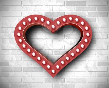 Vector marquee heart symbol on brick wall background. Background for congratulations on Valentine's Day