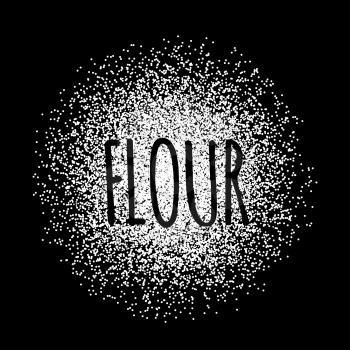 Flour in the form of white powder on a black background. Vector illustration