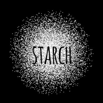Starch in the form of white powder on a black background. Vector illustration
