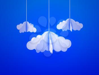 Paper cloud in origami style on the sky background. Vector illustration