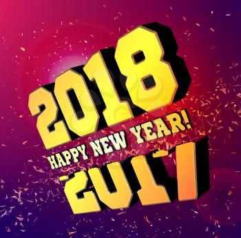 Congratulations on the New Year 2018, which goes after 2017. New Year's numbers with particles flying away from the explosion. Vector illustration
