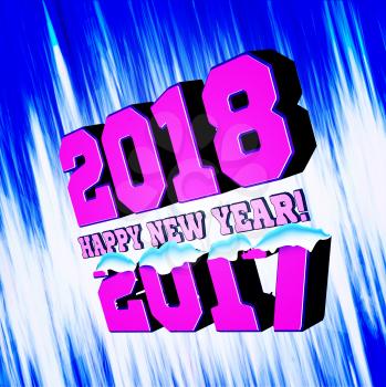 Congratulations on the New Year 2018, which goes after 2017. New Year's figures with snow-covered and frozen edges. Vector illustration