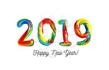 Colorful 3d text 2019. Congratulations on the new year 2019. Vector illustration on white background