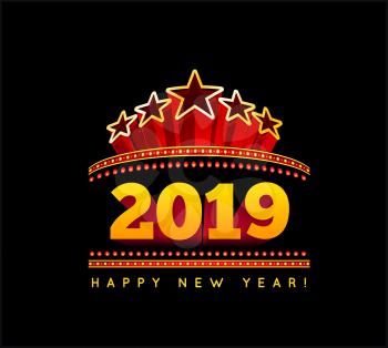 New Year marquee 2019. Vector illustration on black background
